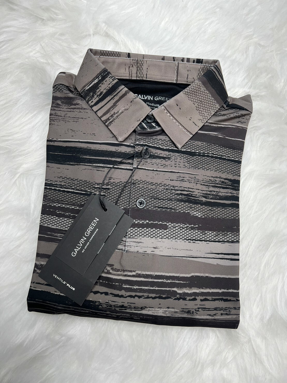 男【現貨】Galvin Green/Galvin Green Mathew Ventil8+/鯊魚皮條紋印花POLO短袖衫#30968GG