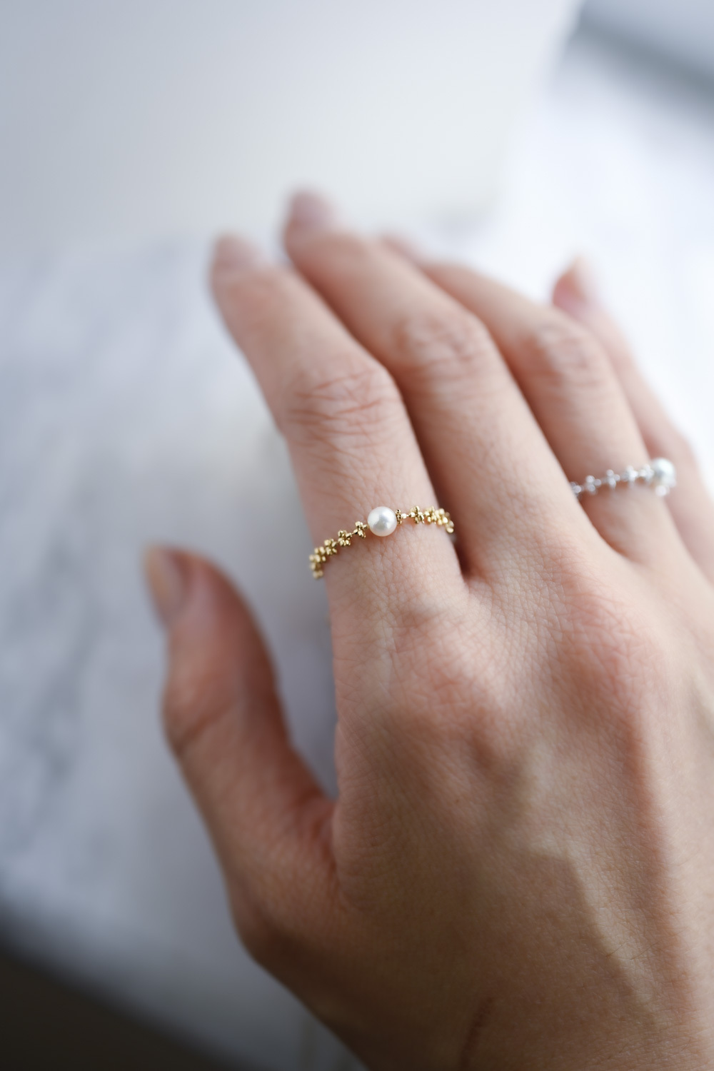 18K akoya pearl chain ring