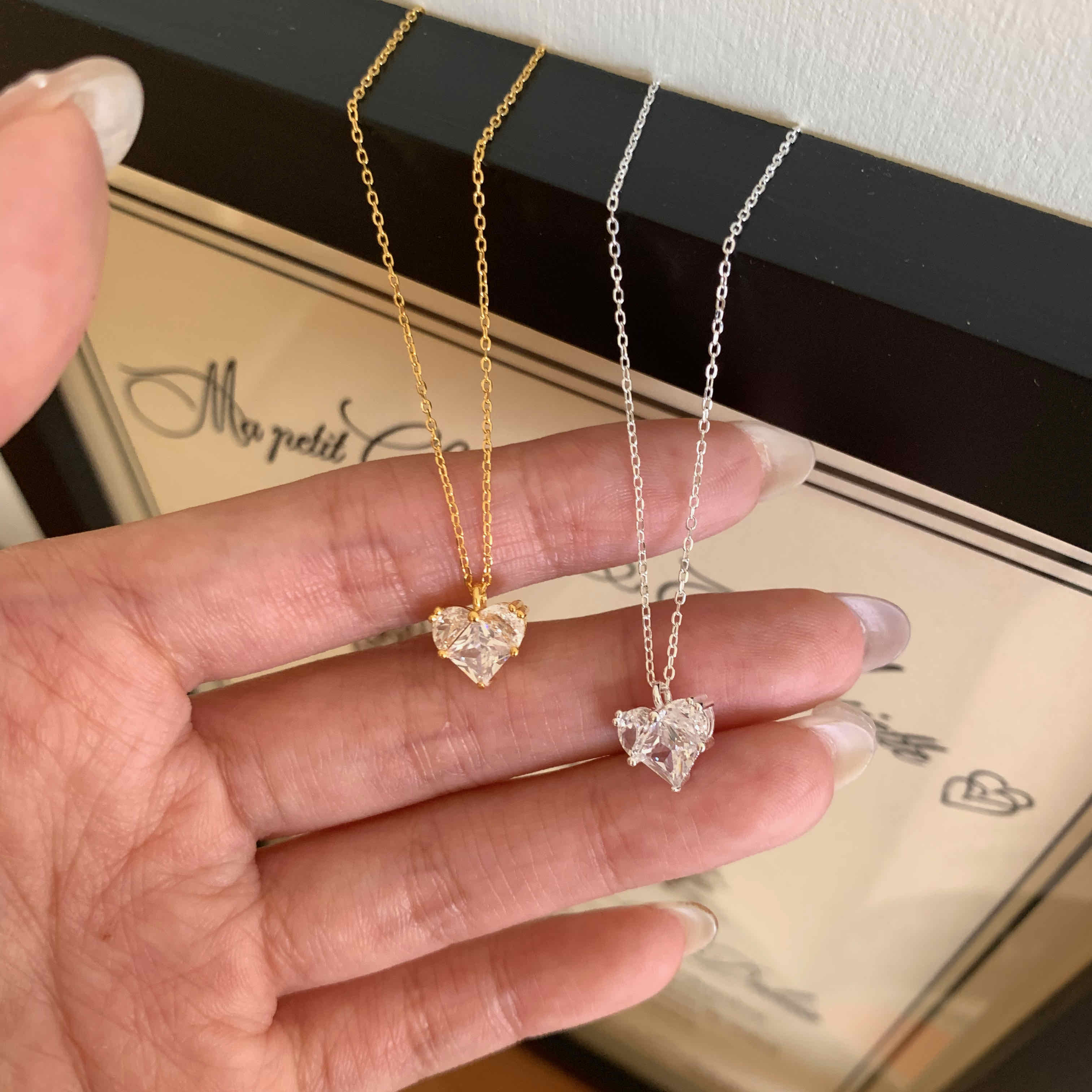 🇰🇷925 silver 愛心bling bling 寶石項鍊｜2 color