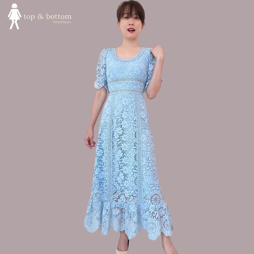 S/SLEEVE LACE PENCIL LONG DRESS
