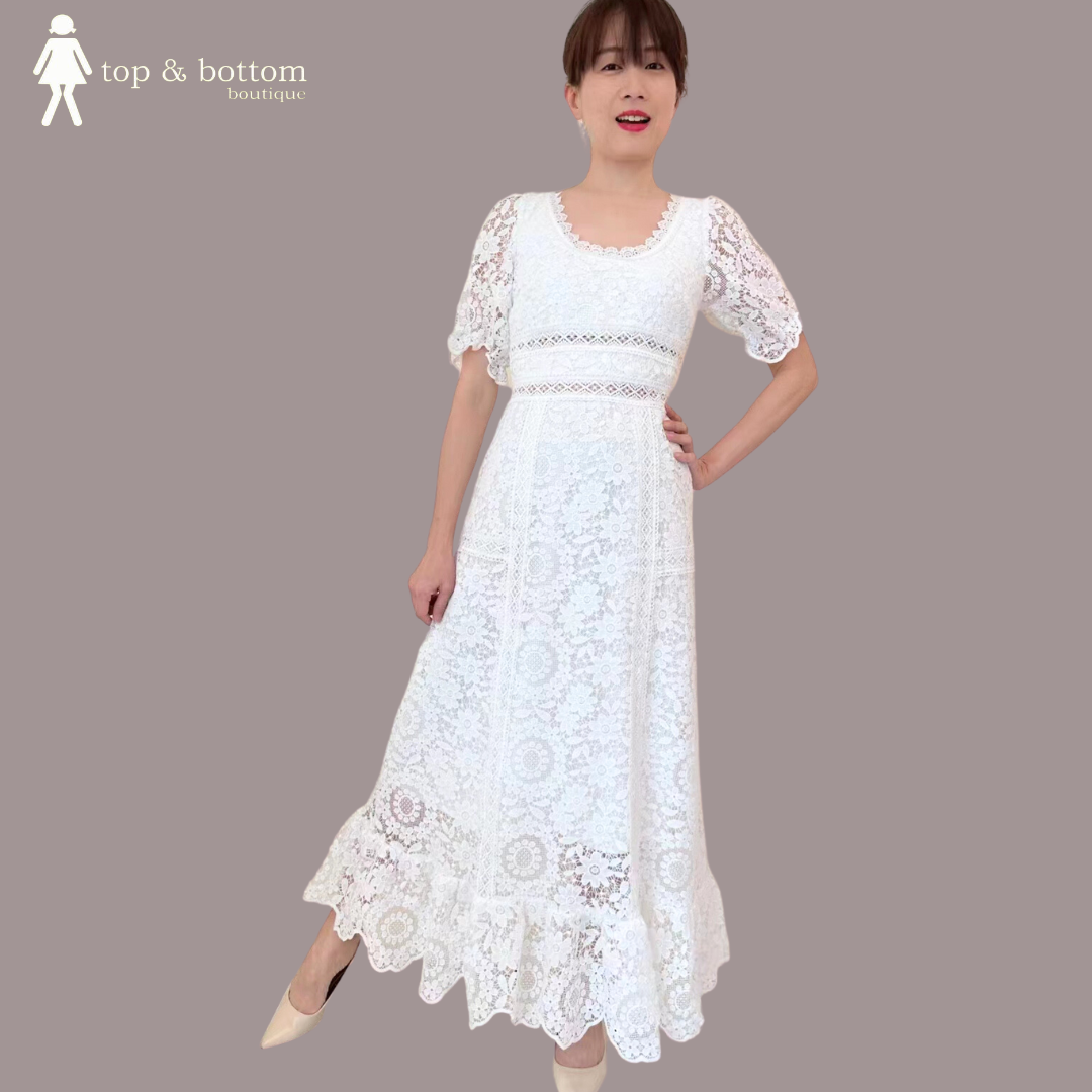 S/SLEEVE LACE PENCIL LONG DRESS
