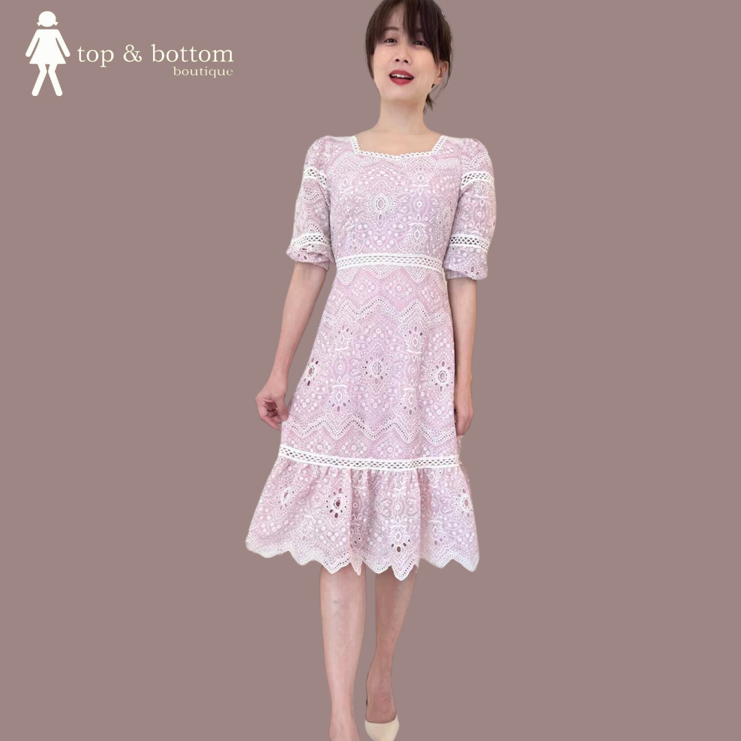 M/SLEEVE EMBROIDERED MIDI DRESS