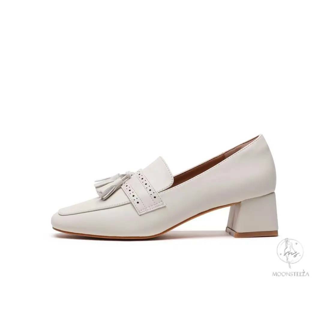 英倫流蘇真皮奶奶鞋