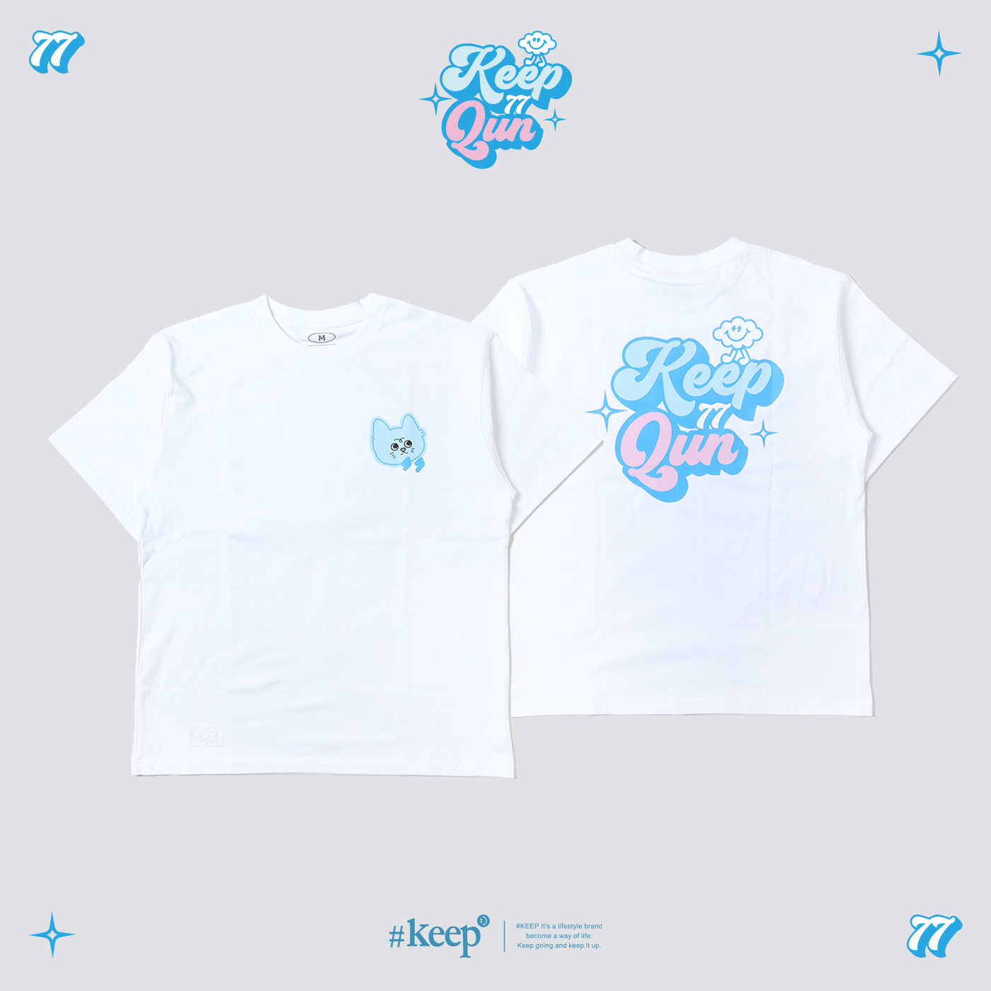 [特價售出無退換] [門市現貨]  男女款 #KEEP x QUN 聯名款 TEE 白色 閃電貓 雲朵 LOGO 印花 短T【KS179】峮峮