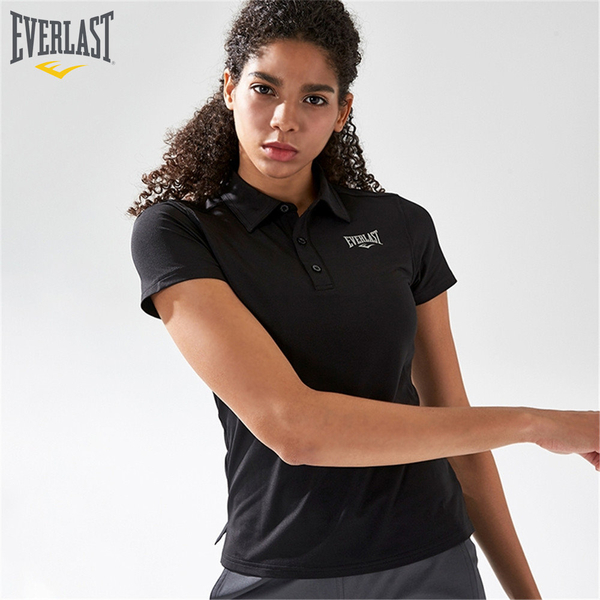 EVERLAST 短T 短袖 黑色 機能 POLO衫 運動 上衣 女 4922136120