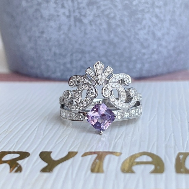 1.05ct天然無燒紫藍寶石18K金鑽石戒指-薰衣草紫 (帶寶石證書)