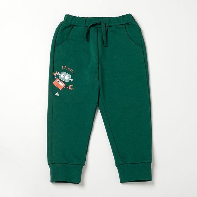 PIPPY機器人刺繡休閒棉質長褲 綠.灰