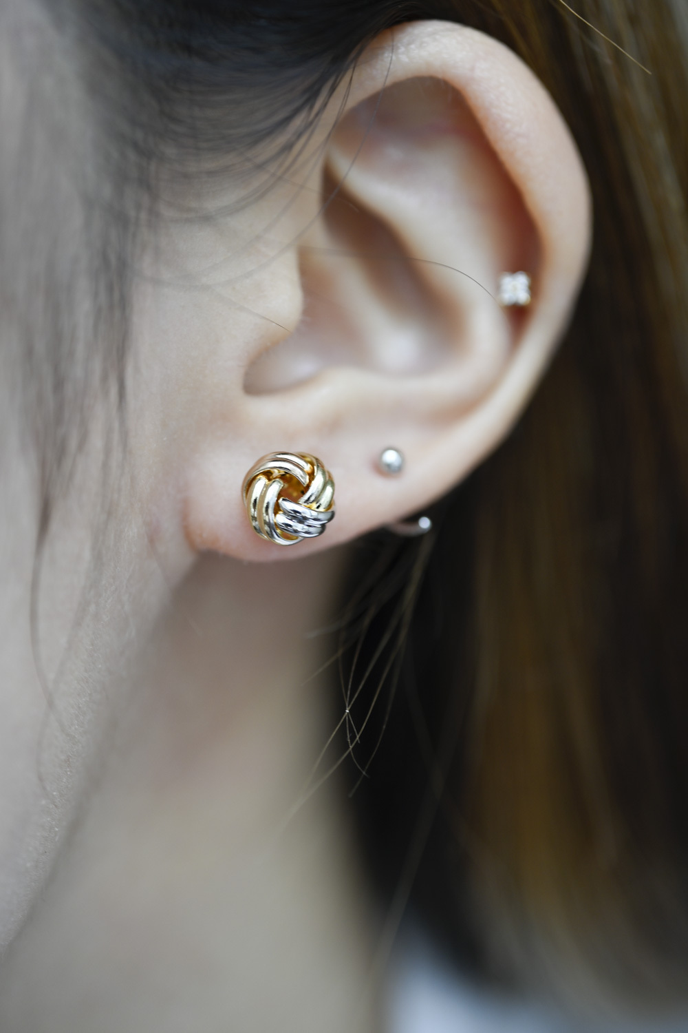 18K Italy Three Tone Knot Earring