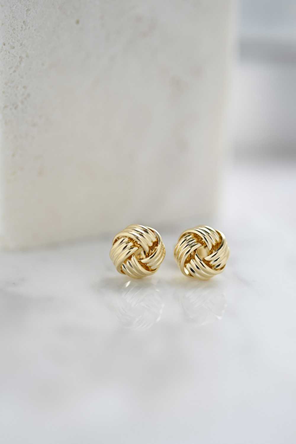 #(Y)18K Italy Bubble Knot Gold Earring