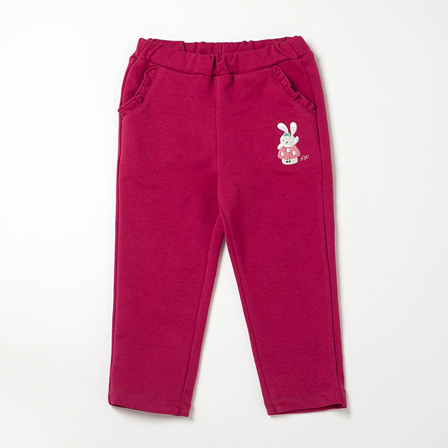 PIPPY 甜蜜小兔刺繡彈性棉長褲 桃紅