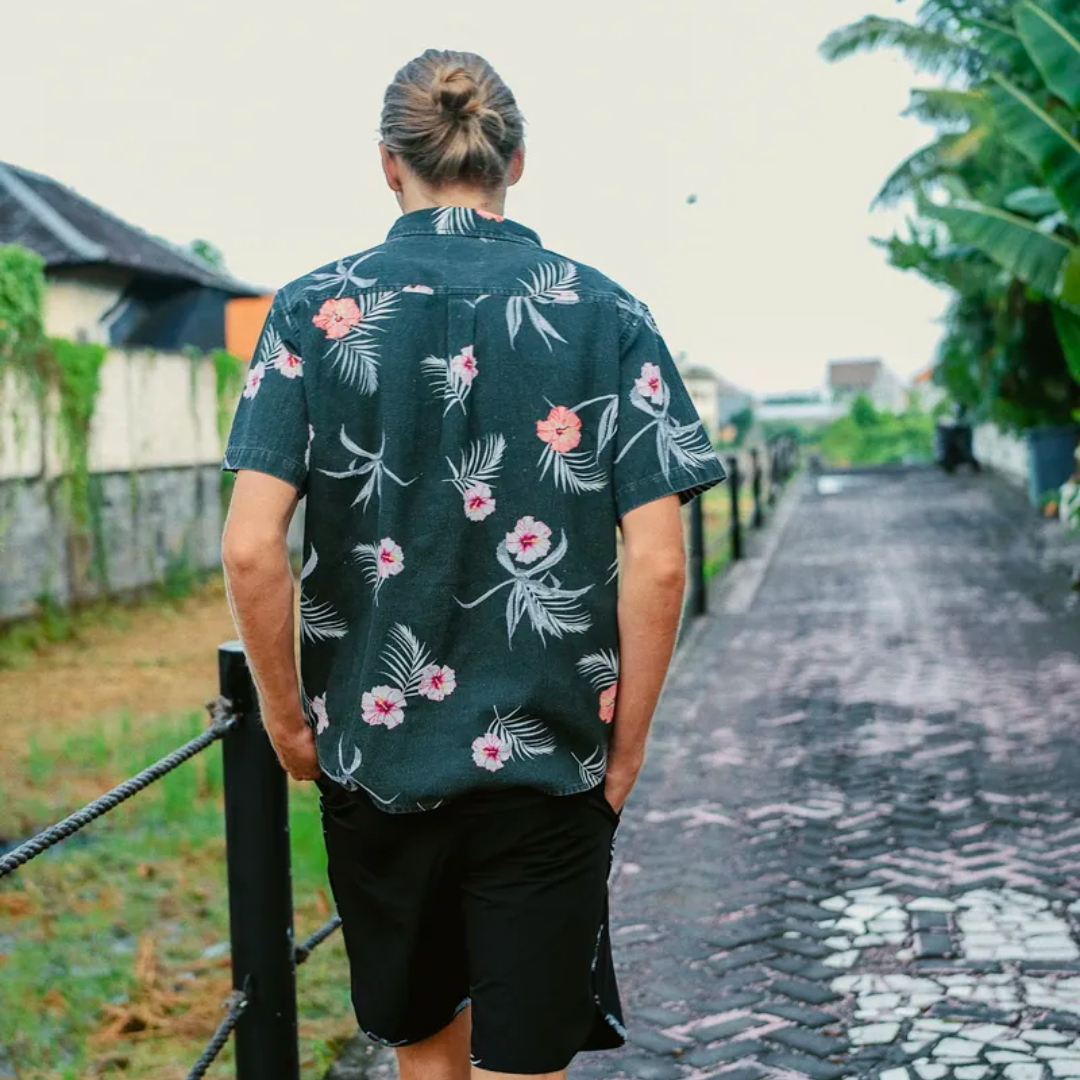 ▲Zurf 夏季夏威夷印花黑底襯衫 [ZT015] 黑色