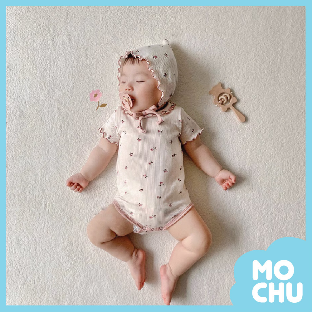 藕粉荷葉邊小花包屁衣