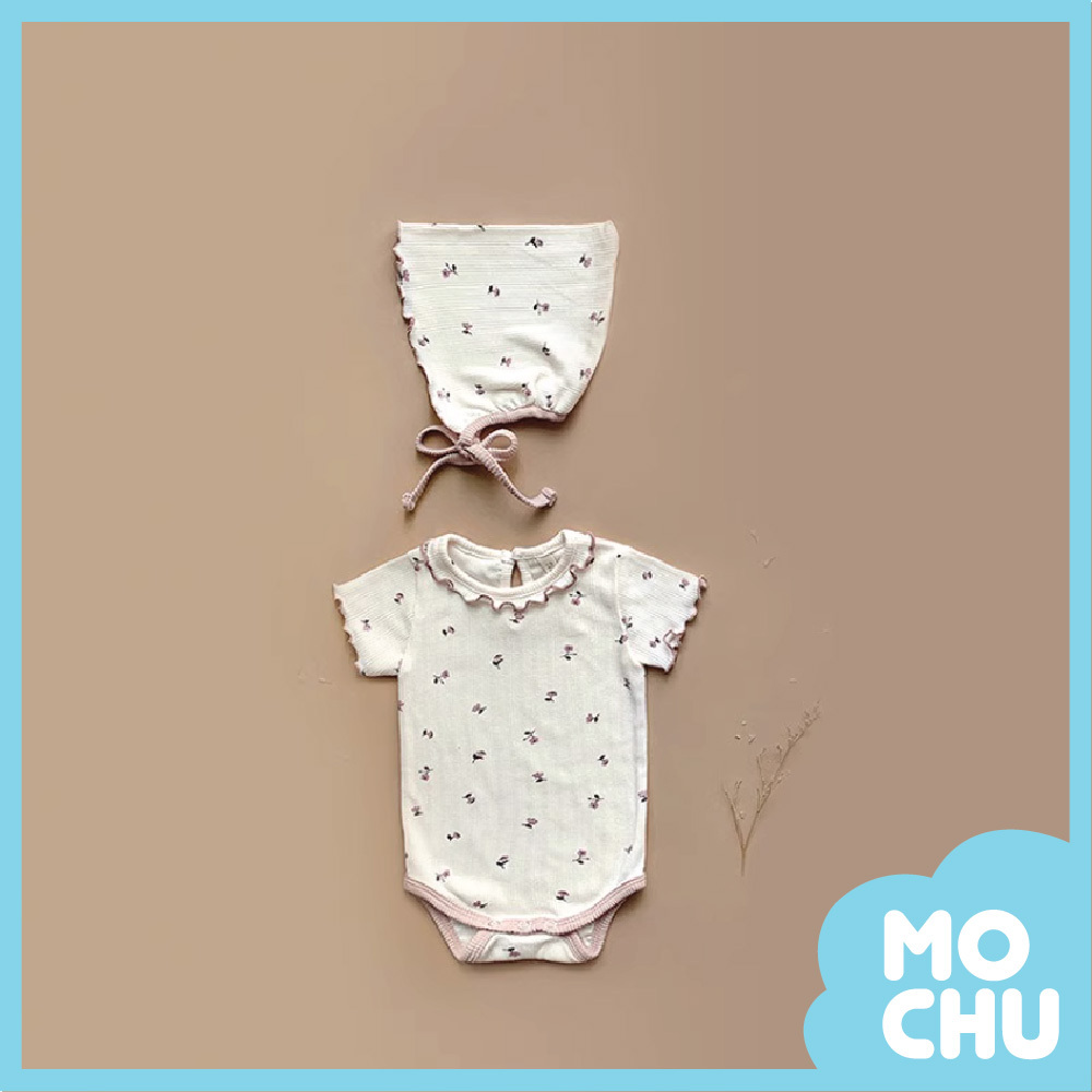 藕粉荷葉邊小花包屁衣