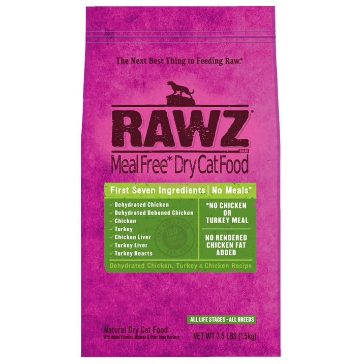 Rawz Meal Free Dry Cat Food - Dehydrated Chicken,Turkey & Chicken Recipe．3.5lb/7.8lb