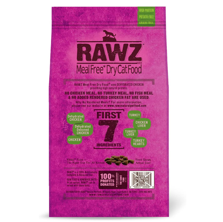 Rawz Meal Free Dry Cat Food - Dehydrated Chicken,Turkey & Chicken Recipe．3.5lb/7.8lb