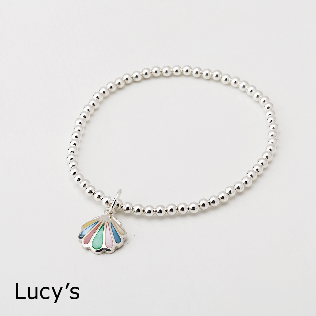 925純銀 七彩貝殼 彈性手鍊 (45133)