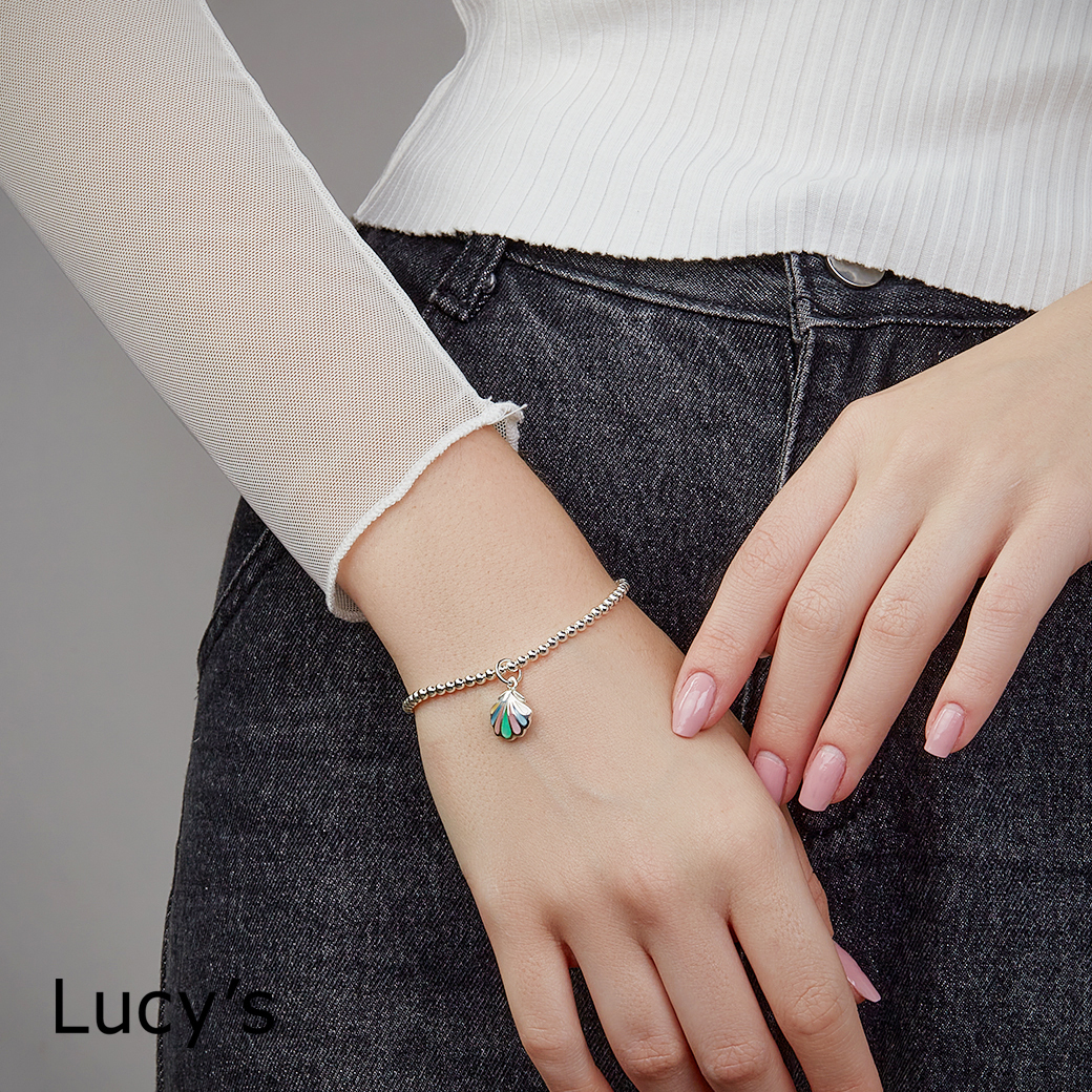 925純銀 七彩貝殼 彈性手鍊 (45133)