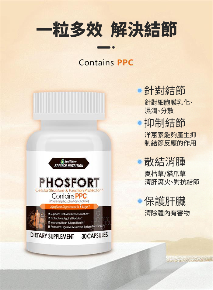 【 Spruce Nutrition 】新一代 小分子 PPC 結節通 四重配方｜PHOSFORT Contains PPC｜30 粒裝（美國原裝行貨）