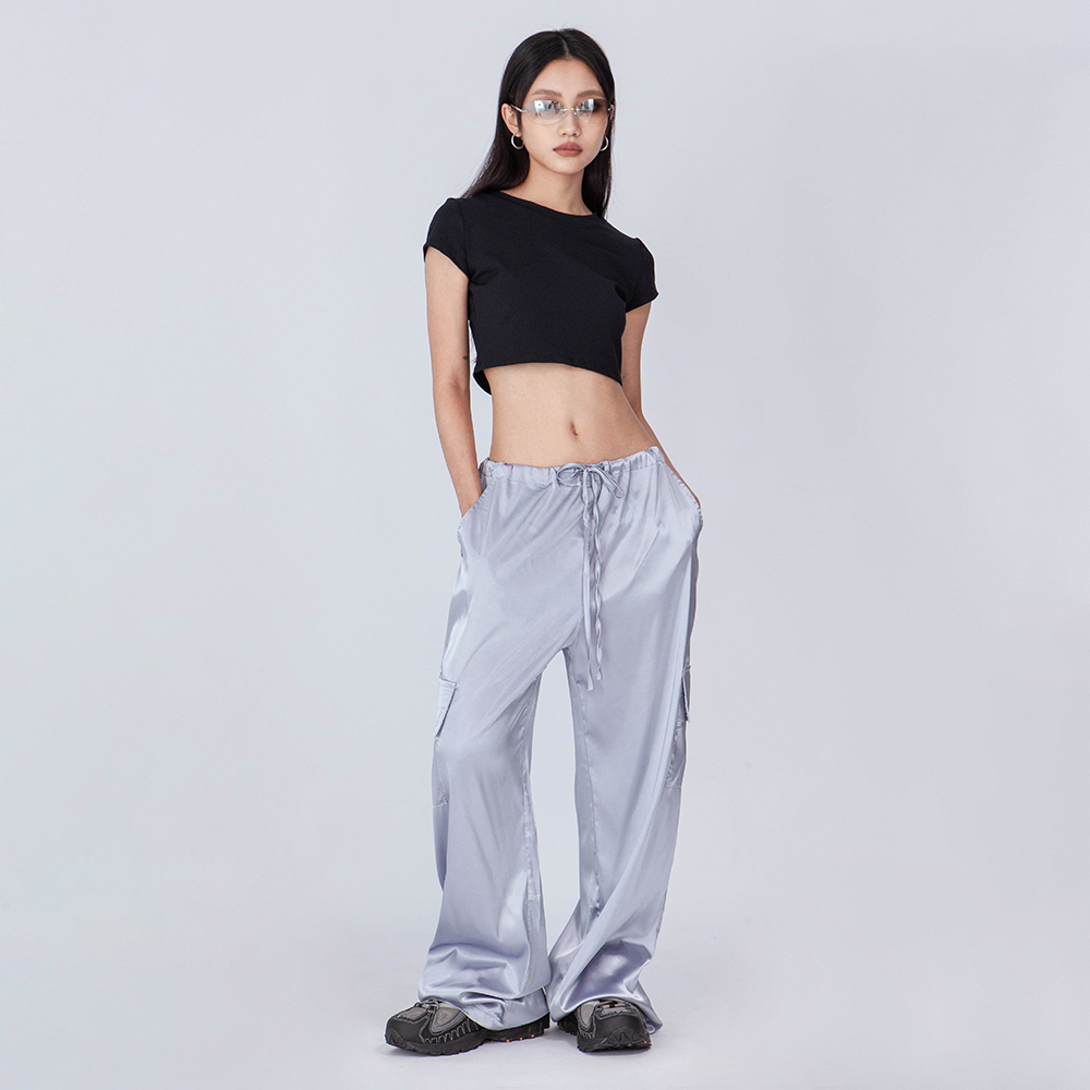 抽繩緞面工裝褲（-20%)