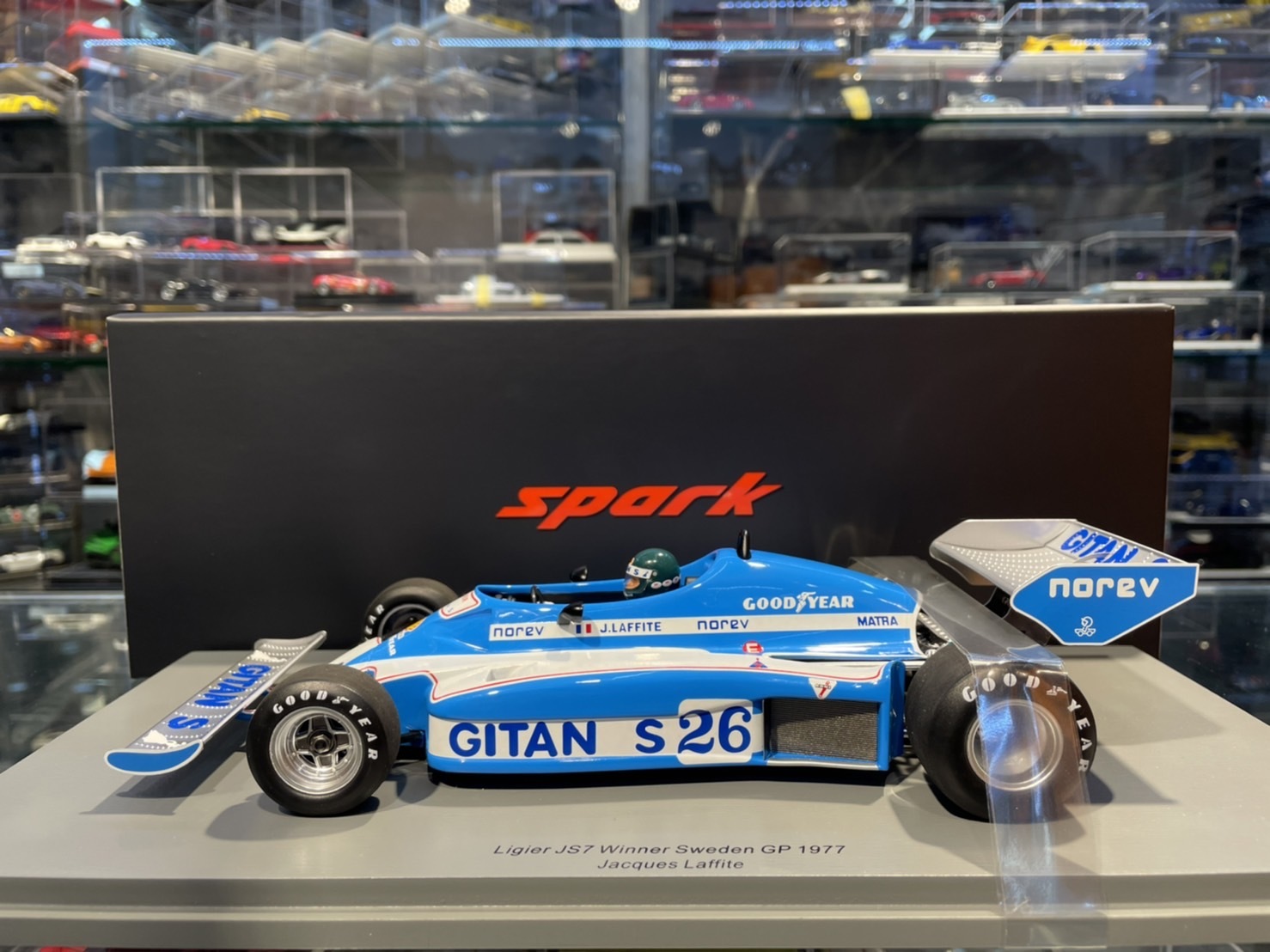 Model Ligier JS7 Laffite, VC Švédska, 1:18 Spark