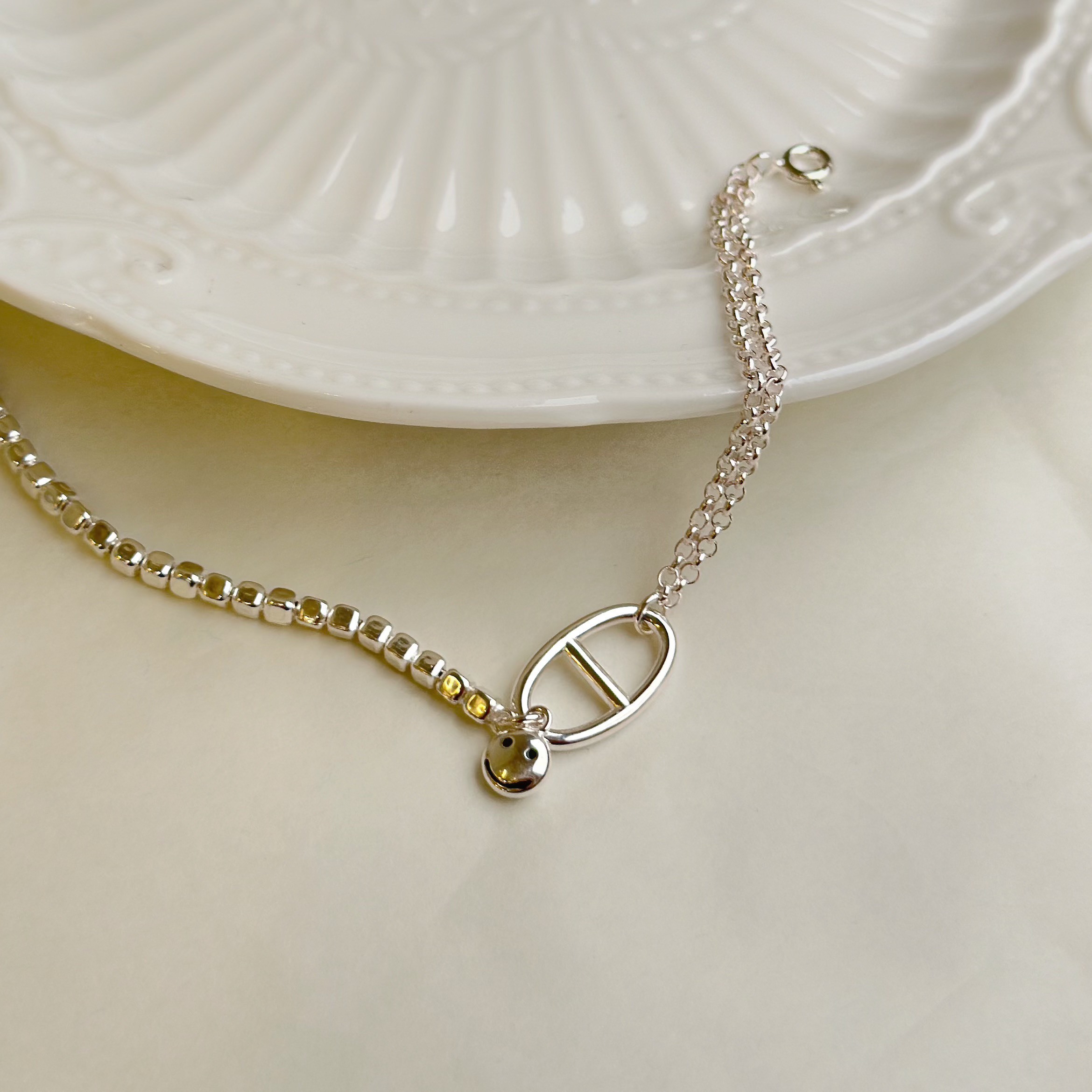 個性．素面豬鼻微笑純銀手鍊