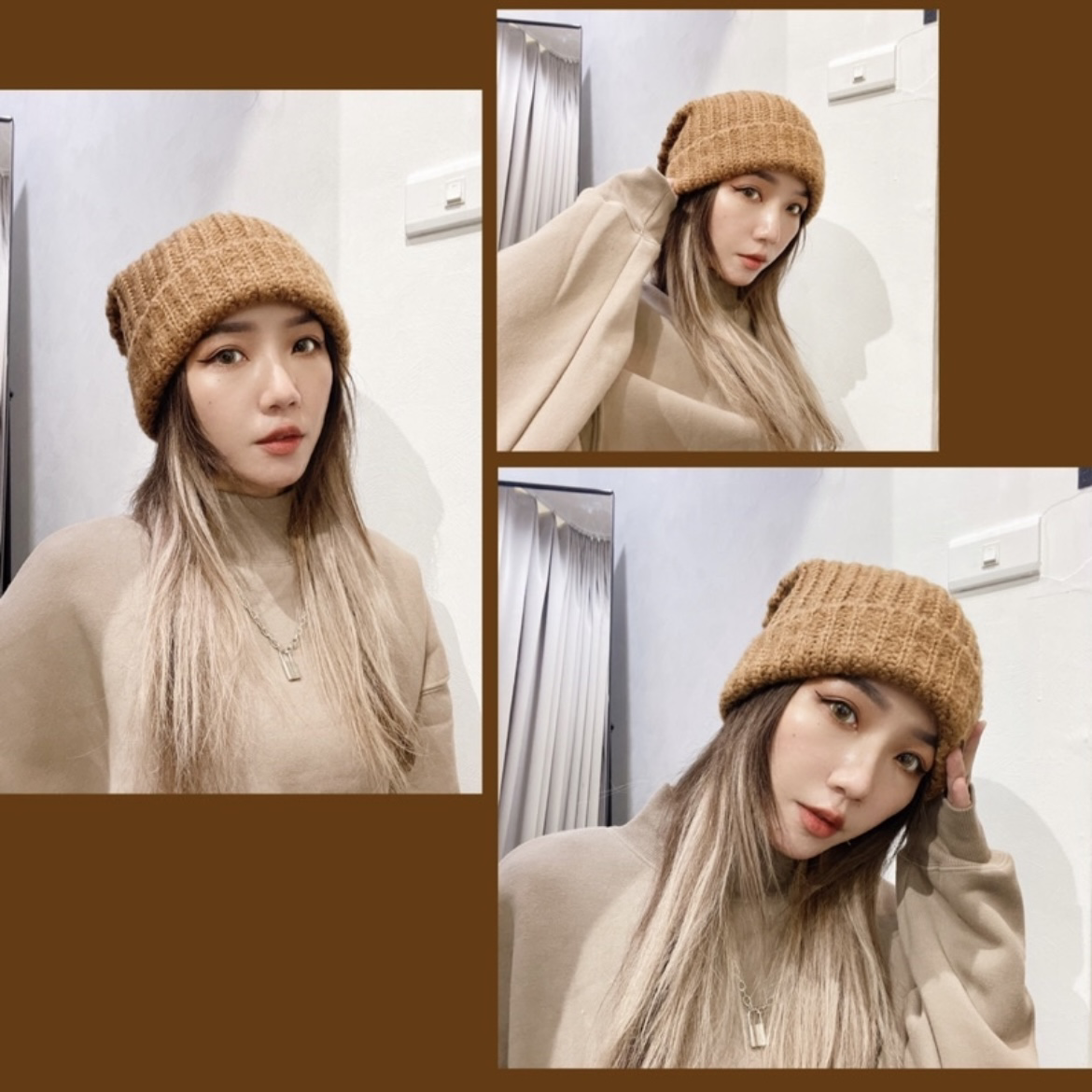 粗毛線垂感毛帽(H00017)