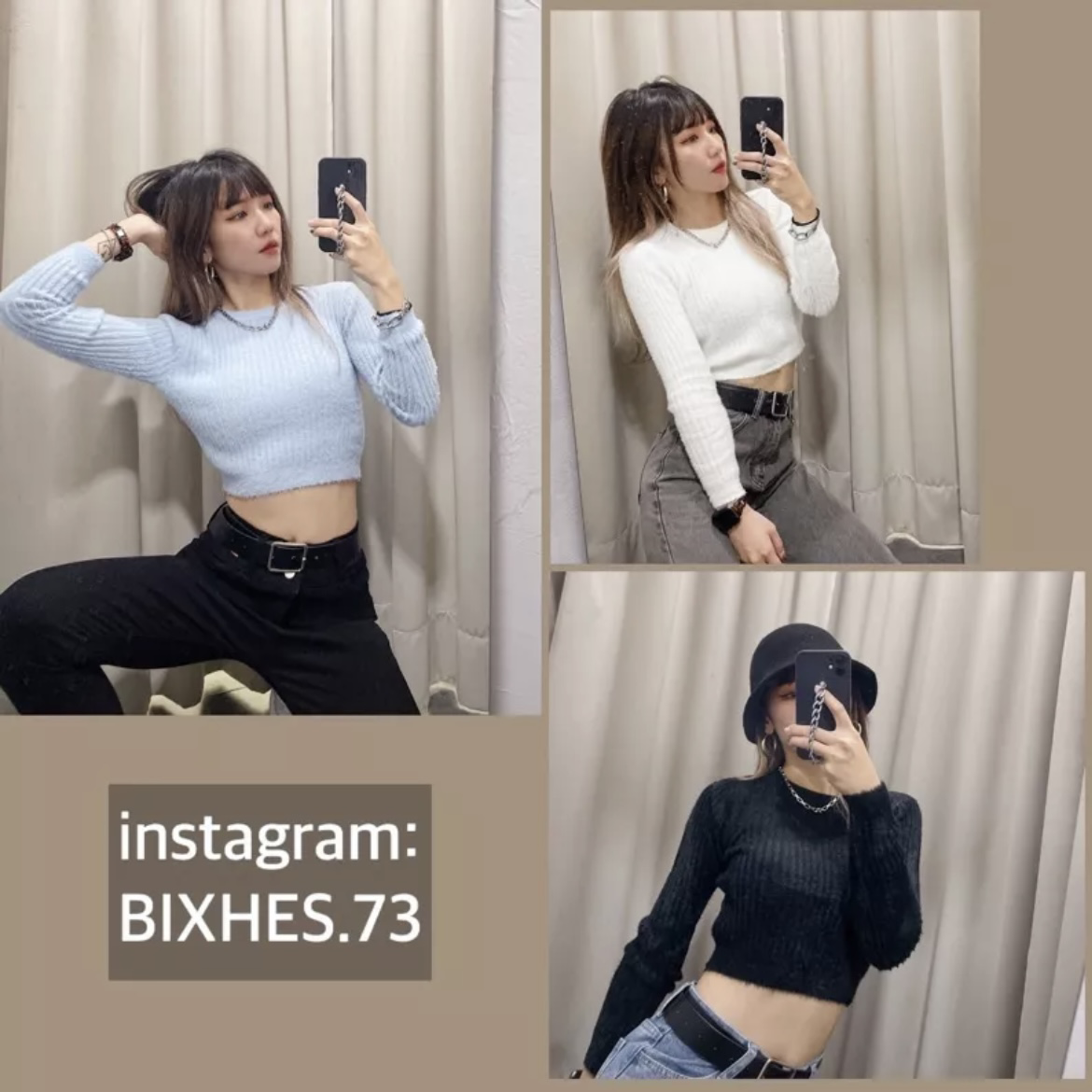 馬海毛短版長T(B00021)