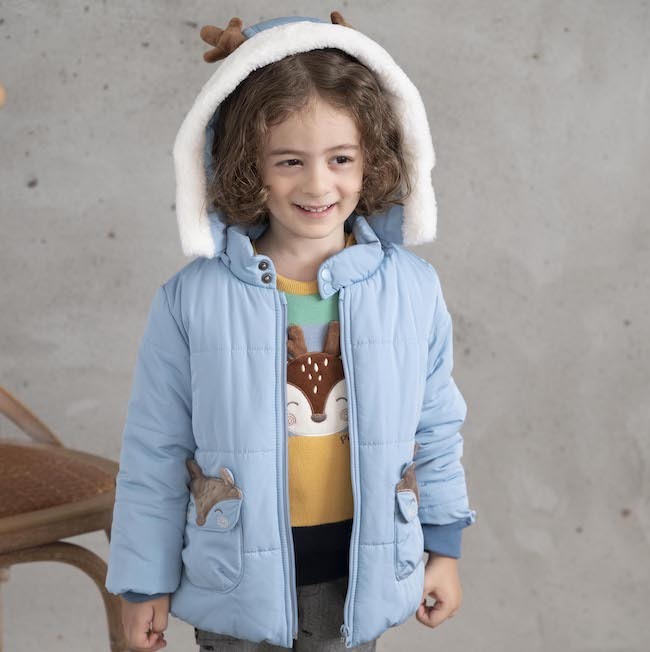 PIPPY麋鹿鋪棉可拆式連帽內刷毛外套 藍