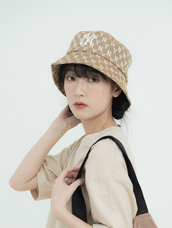 韓國MLB 洋基NY 經典字母組合提花漁夫帽