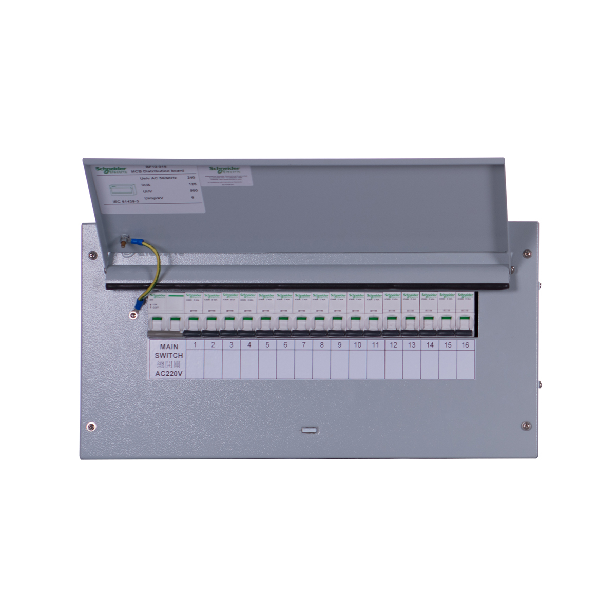 MCB 配電箱帶總制 ，BF10 系列 (100A)， 單相，6-16位，100A，2P 總制位