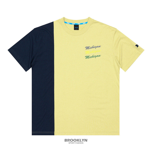 【下殺↘ $399】NCAA 短T 中性 密西根 黃深藍 拼接 胸前LOGO 落肩 休閒 男女  7225501331