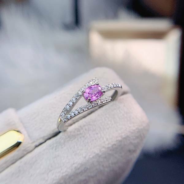 925銀戒指 純天然無燒帕帕拉恰粉藍寶