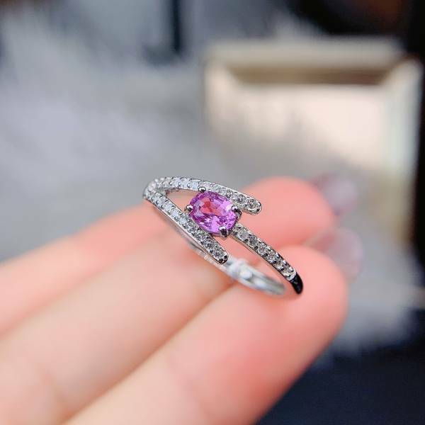 925銀戒指 純天然無燒帕帕拉恰粉藍寶