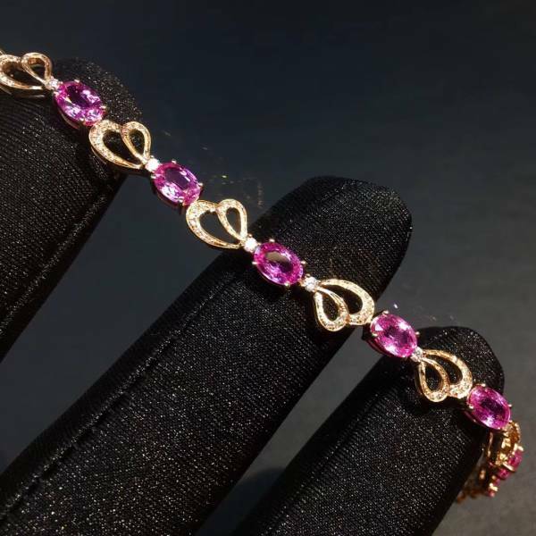 925銀手鍊 純天然無燒帕帕拉恰粉藍寶