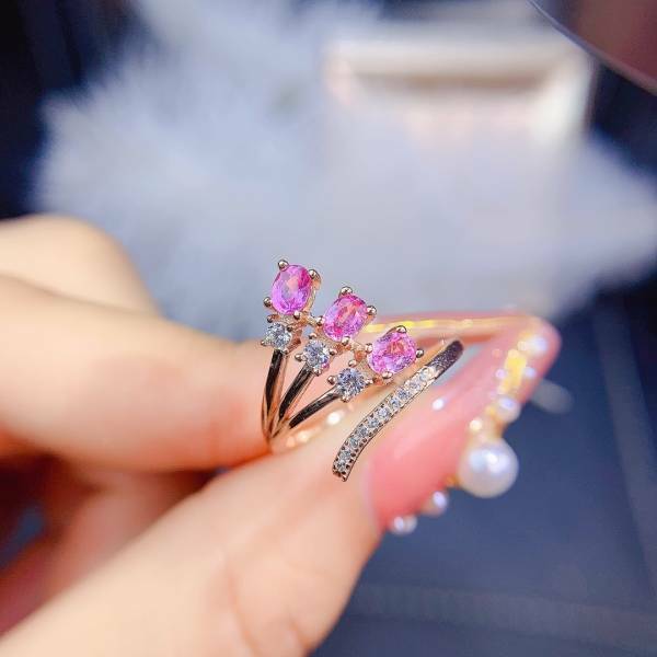 925銀戒指 純天然無燒帕帕拉恰粉藍寶