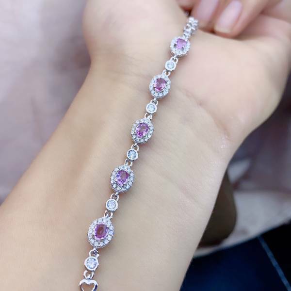 925銀手鍊 純天然無燒帕帕拉恰粉藍寶