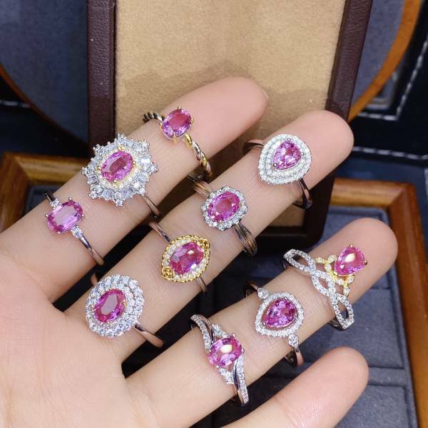 925銀戒指 純天然無燒帕帕拉恰粉藍寶