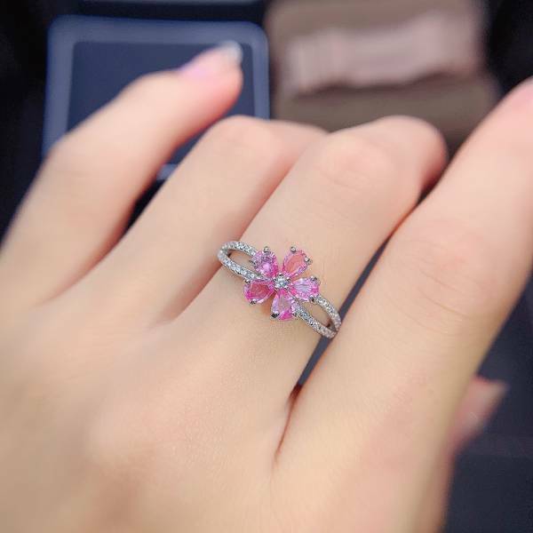 925銀戒指 純天然無燒帕帕拉恰粉藍寶