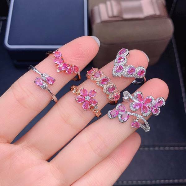 925銀戒指 純天然無燒帕帕拉恰粉藍寶