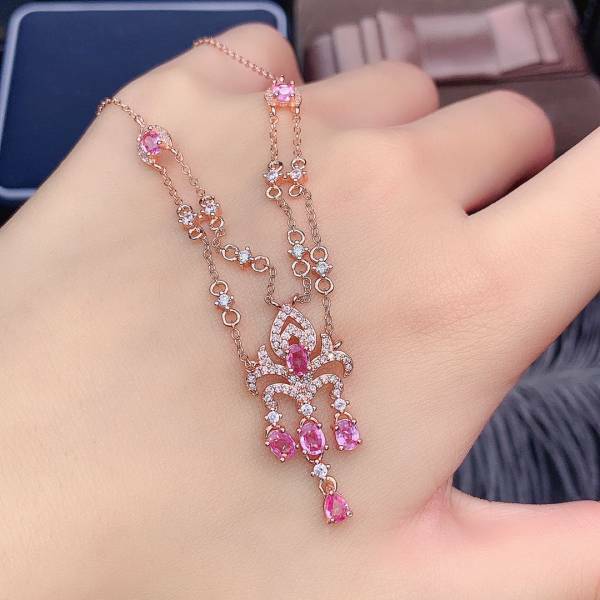 925銀項鍊 古典 洛可可風格 帕帕拉恰粉藍寶