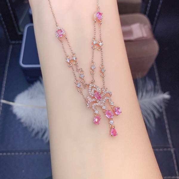 925銀項鍊 古典 洛可可風格 帕帕拉恰粉藍寶