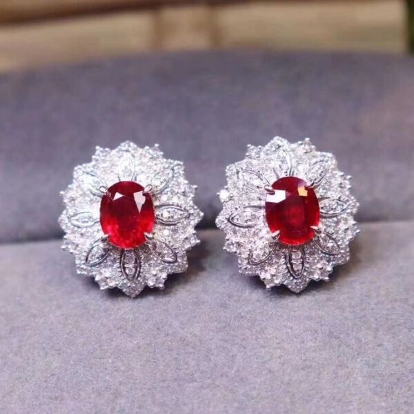 (11.24R)高品質緬甸新燒紅寶石 耳環