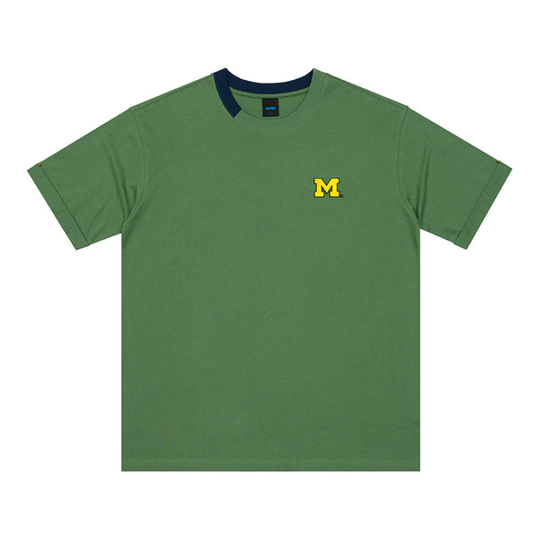 【下殺↘ $399】NCAA 短T 密西根 綠藍 拼接領口 短袖 休閒  7225501071