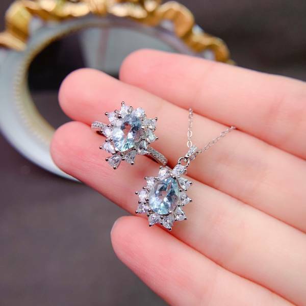 925銀套組 天然極美全淨海藍寶