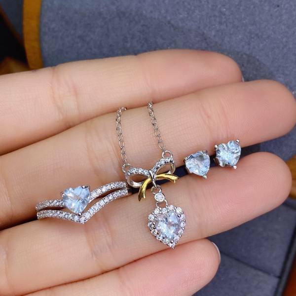 925銀套組 天然極美全淨海藍寶