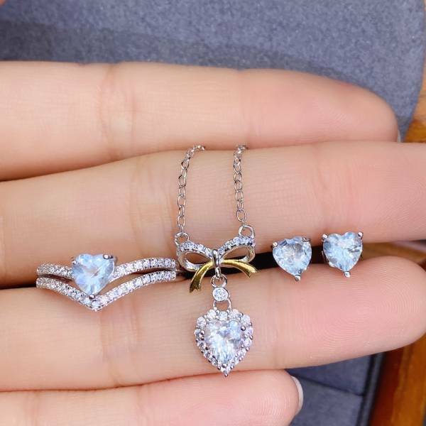 925銀套組 天然極美全淨海藍寶