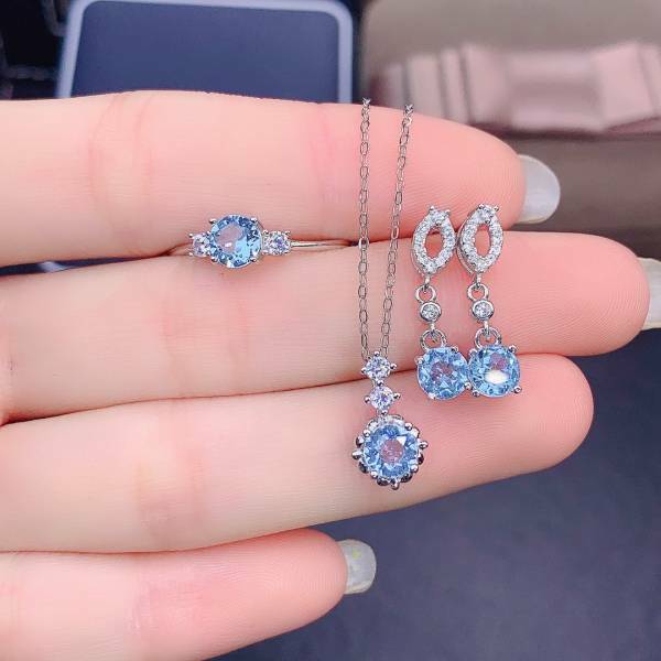 925銀套組 天然海藍寶