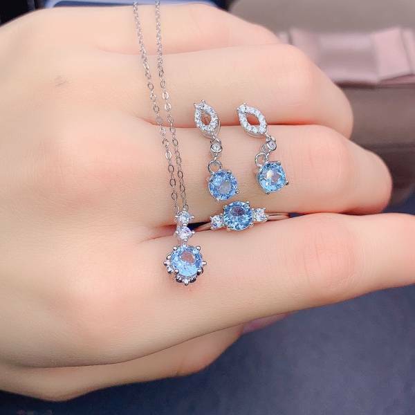 925銀套組 天然海藍寶