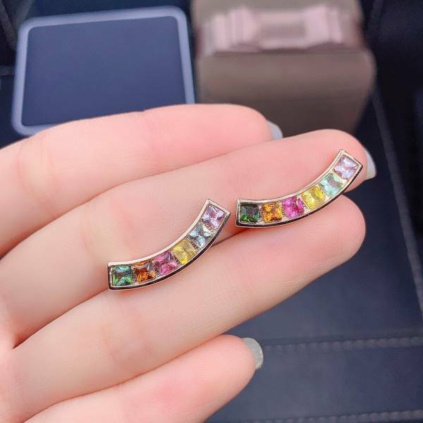 925銀耳環 純天然糖果色碧璽