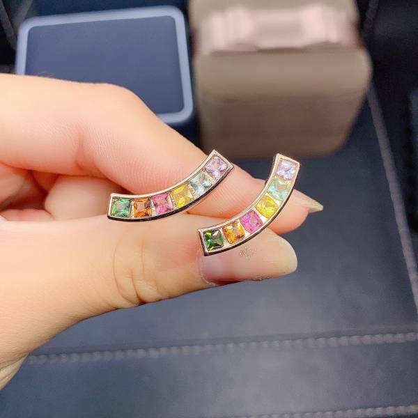 925銀耳環 純天然糖果色碧璽